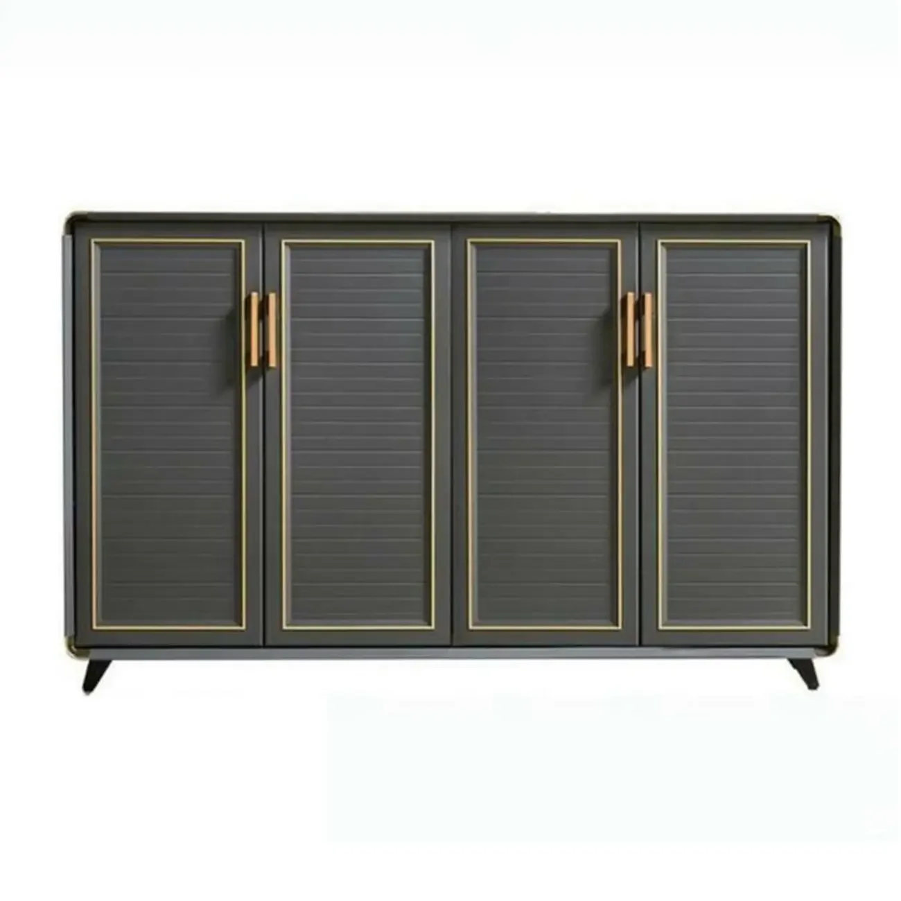 Luxury Grey Metal Entryway Shoe Cabinet with Gold Trim