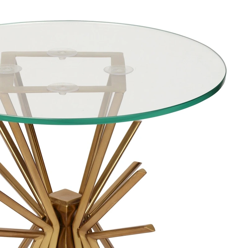 Helios Modern Glam Handcrafted Sunburst Accent Table with Tempered Glass Top by Christopher Knight Home