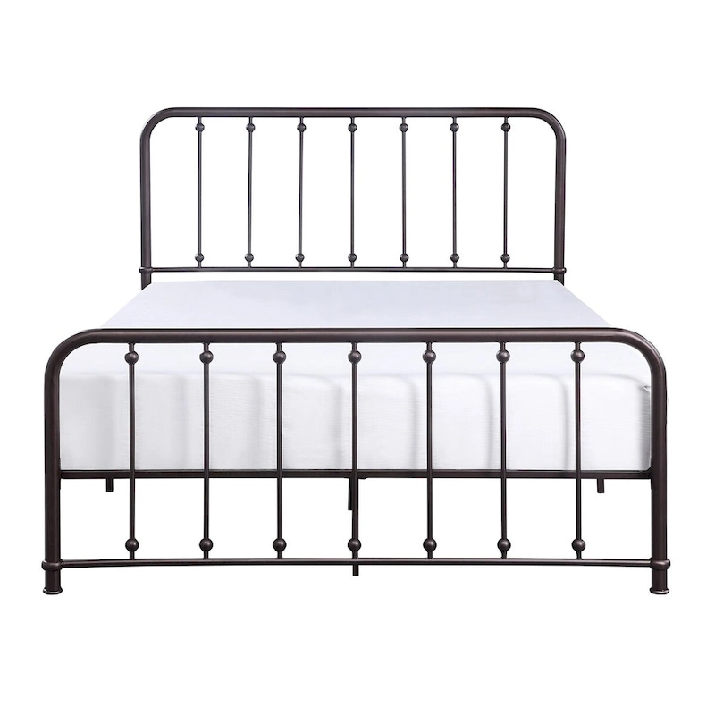 Ken King Size Metal Bed, Ball Accents on Vertical Slats, Antique Bronze