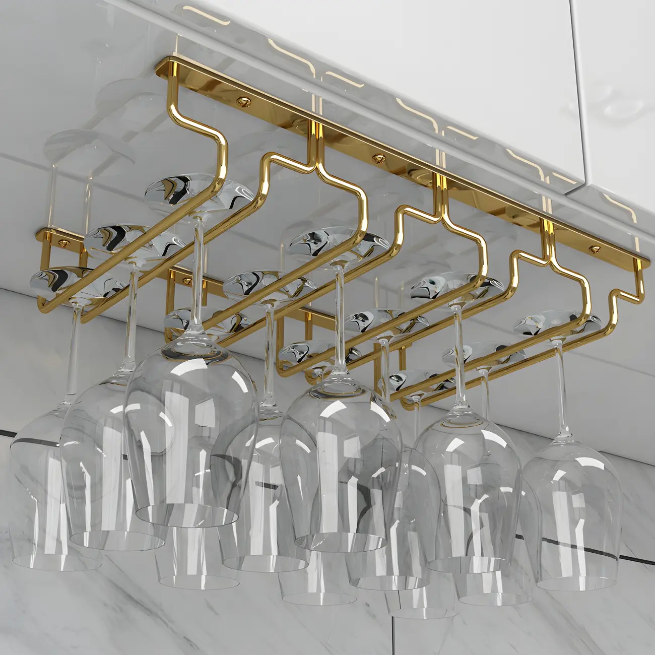 Gold Rectangular Hanging Metal Wine Glass Rack