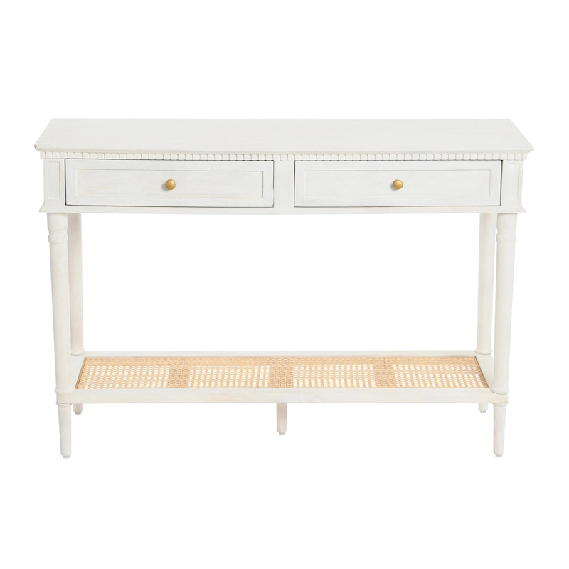 Acacia Wood Console Table with Cane Shelf