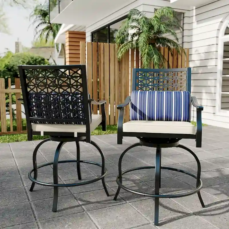 2PCS Patio Bar Stools with Armrest & Back