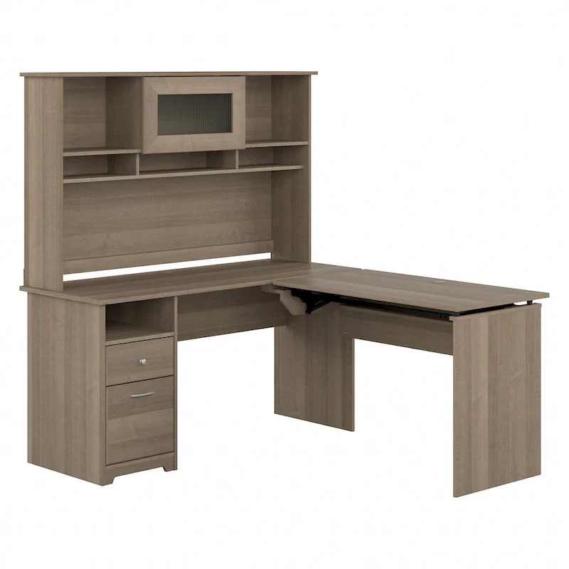 60W 3-position L-shaped Sit to Stand Desk with Hutch by