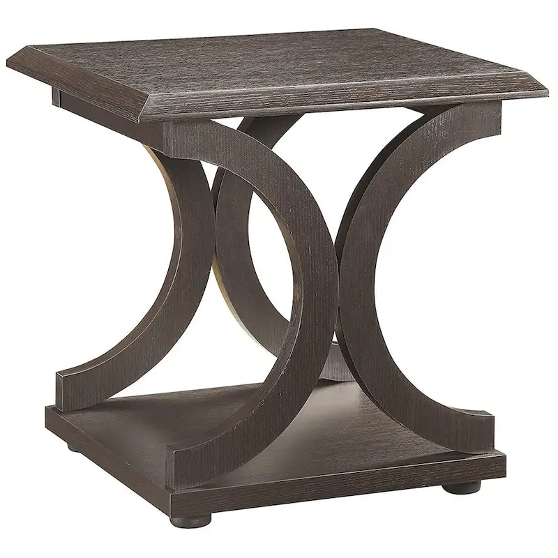 Contemporary Style C-Shaped End Table With Open Shelf & Tabletop, Espresso Brown