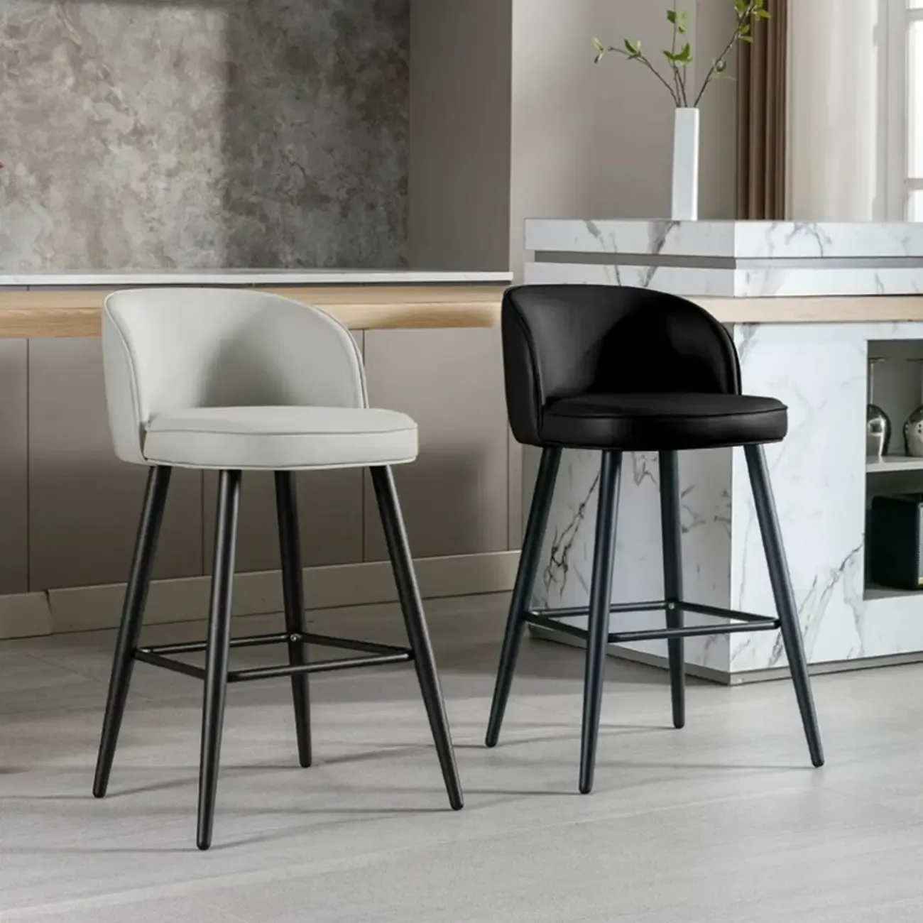 Counter Height Leather Bucket Glam Bar Stools