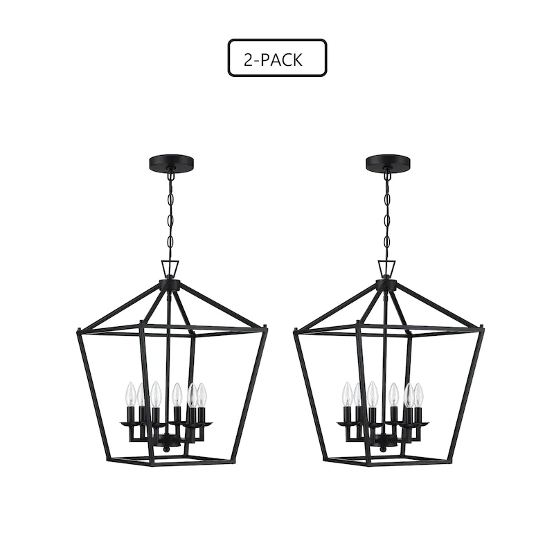 2-PK 16 in. 6-light Geometric Lantern Chandelier with soft gold finish/Matte Black finish