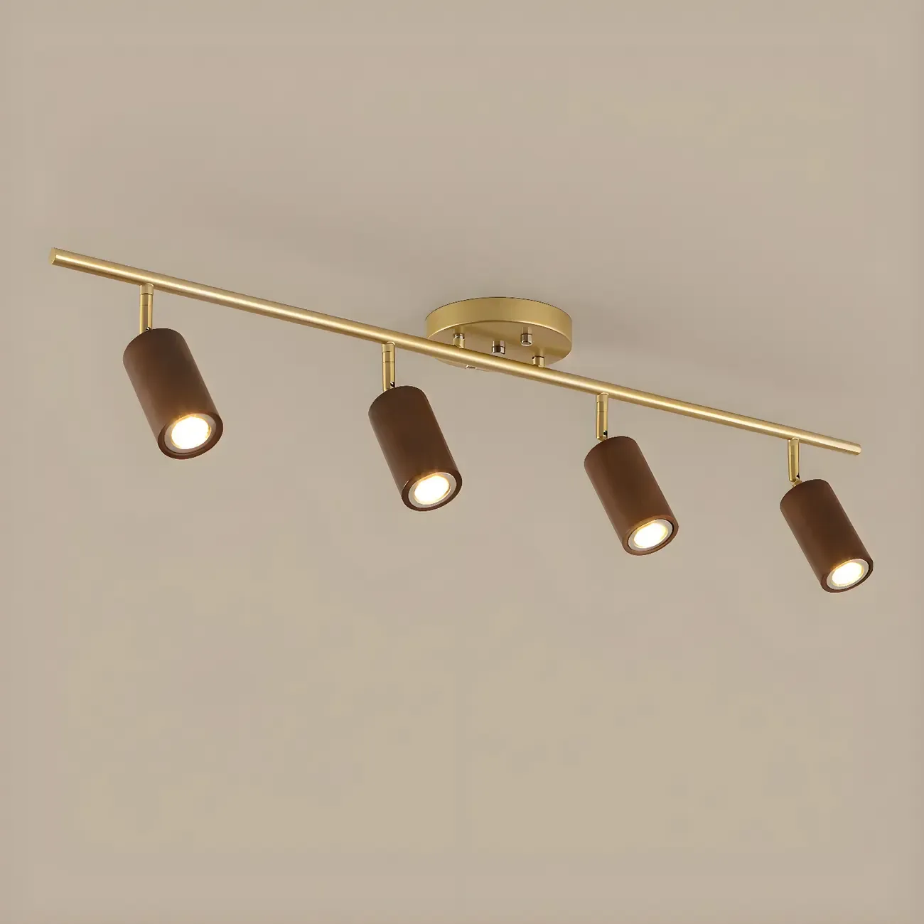 Modern Rubber Wood Brown Semi Flush Mount Track Light