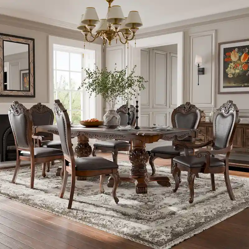 Furniture of America Eugene Traditional Solid Wood 7-Piece Expandable Dining Table Set