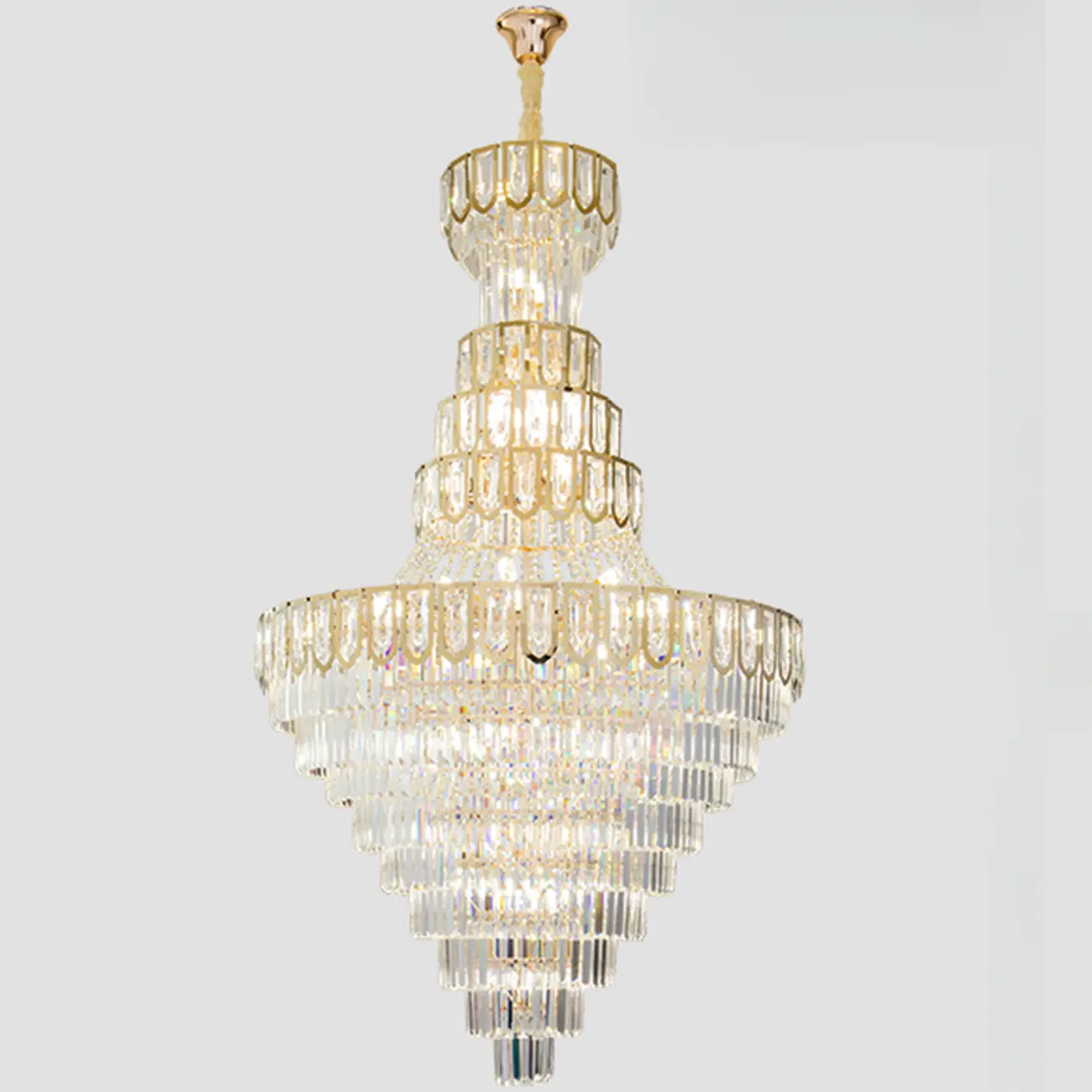 Luxury Adjustable Gold Tiered Crystal High Ceiling Chandelier