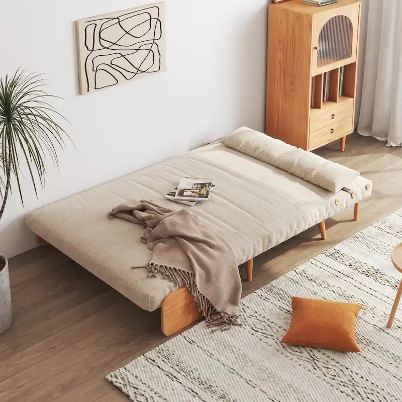 JASIWAY 43.3 Upholstered Loveseat Sofa Bed, Beige