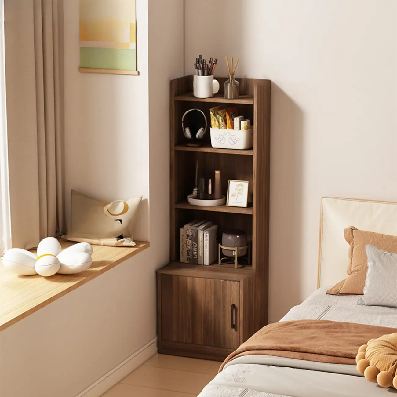 Multi-functional Wooden 5-Shelf Closed Back White Bookcase