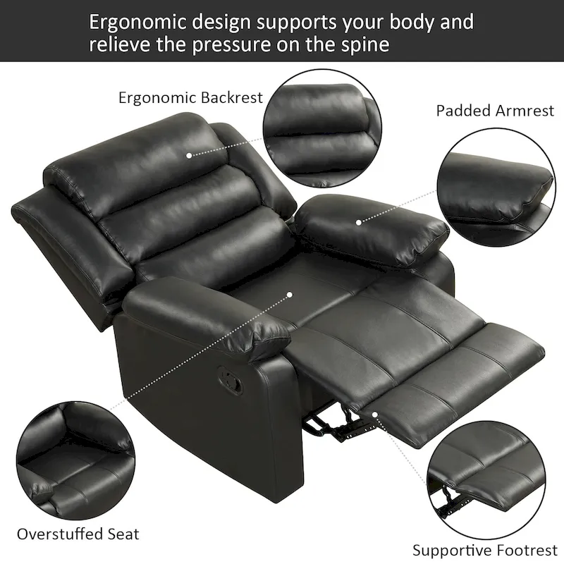Breathable PU Leather Manual Recliner Chair with Overstuffed Arm and Back