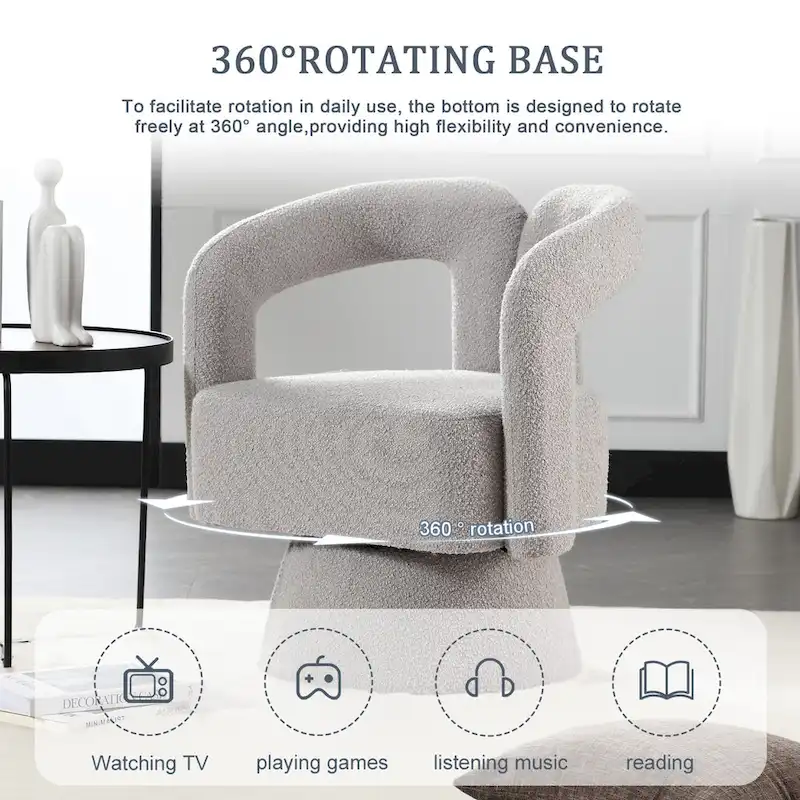 Boucle Upholstered 360° Swivel Barrel Accent Chair, Hardwood Frame, 15-Min Assembly, 6 Colors