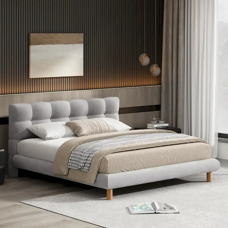 Full/Queen/King Size Boucle Upholstered Platform Bed