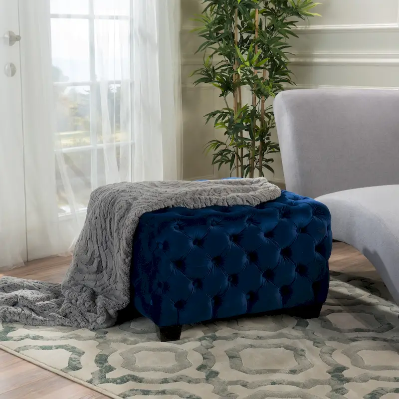 Jaymee Modern Glam Button Tufted Velvet Ottoman by Christopher Knight Home