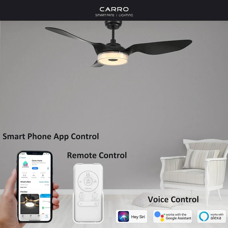 CARRO Felix 52  3-Blade Smart Ceiling Fan with Light and Remote.