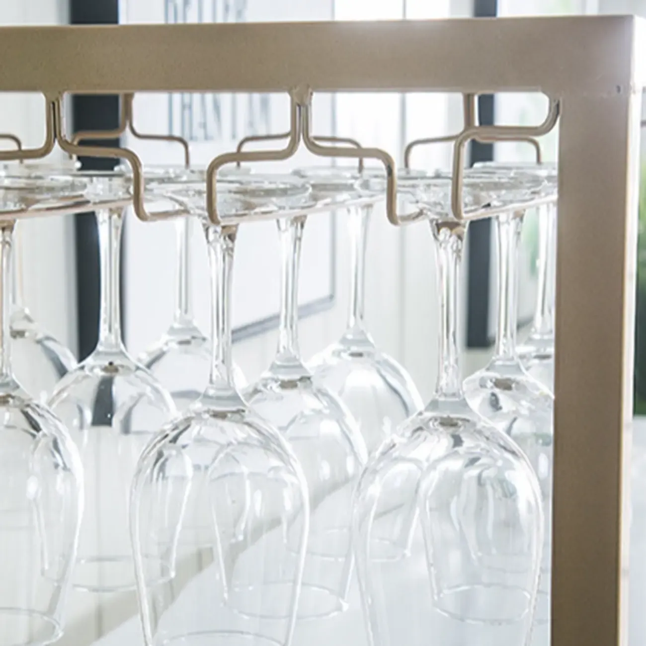 Glam White-Gold 2-Tier Shelves Bar Tables with Stemware Holders