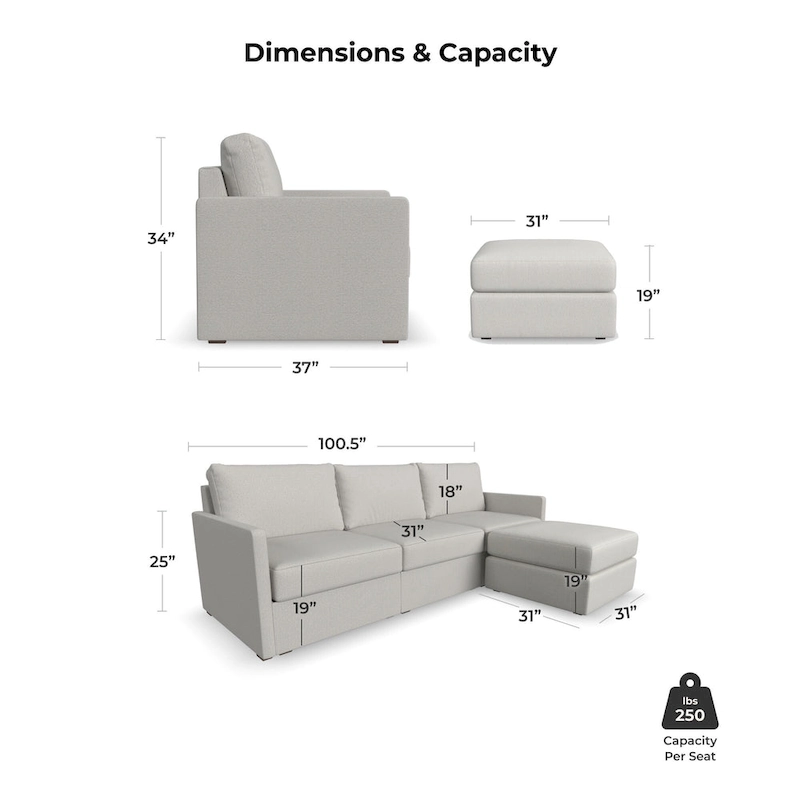 Flex 99 Upholstered Modular Sofa with Bumper Ottoman - 101 x 35 x 37