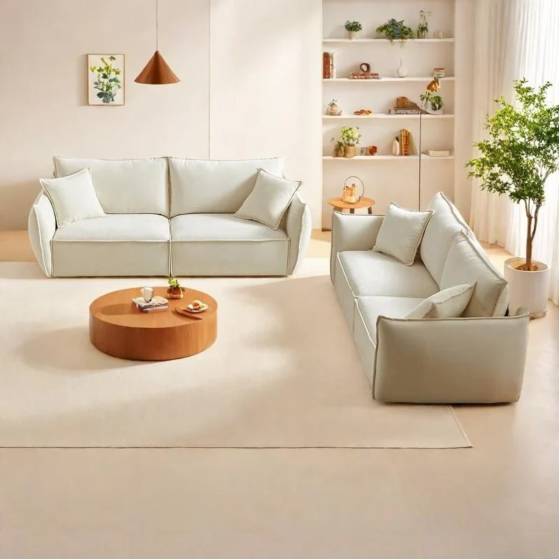 Linen 6-Seat Modular Sofa Set with 3+3 Seater Combo and Wooden Frame & 4 Pillows