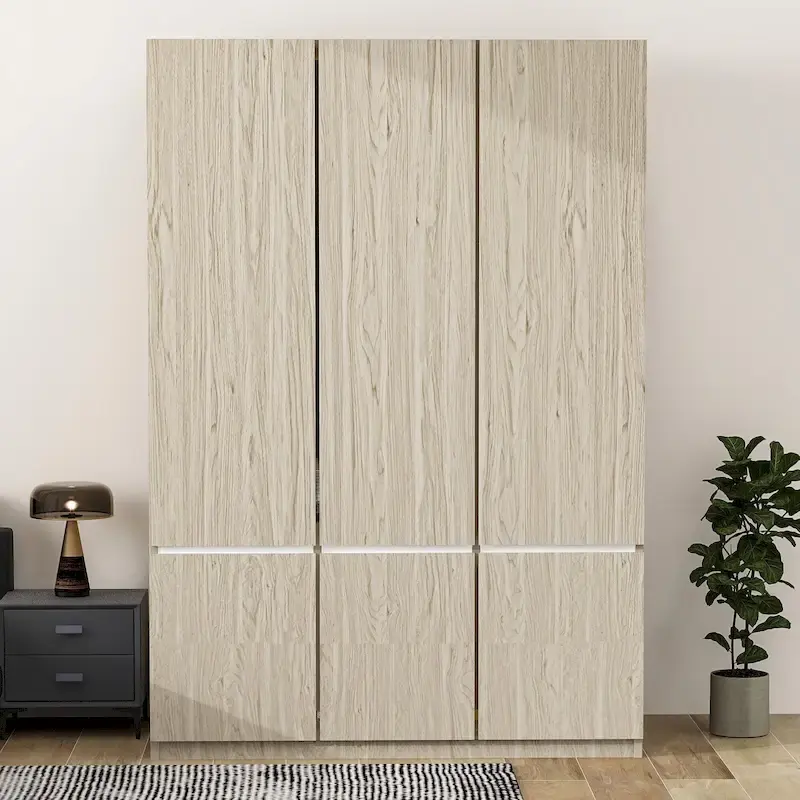 Freestanding Armoire Wardrobe Bedroom Clothing Storage Cabinet with Clothes Rail 6-Door Wooden Wardrobe Closet