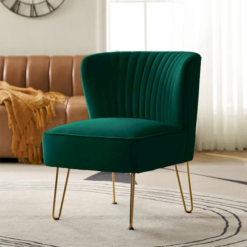 Barto Modern Velvet Tufted Side Chair with Golden Legs by HULALA HOME