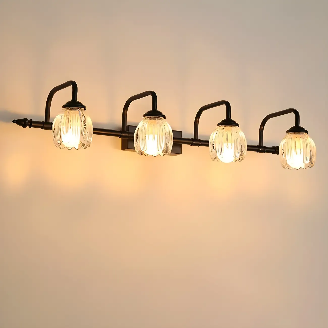 Elegant 3 heads Black Metal Wall Lamp with Crystal Globe