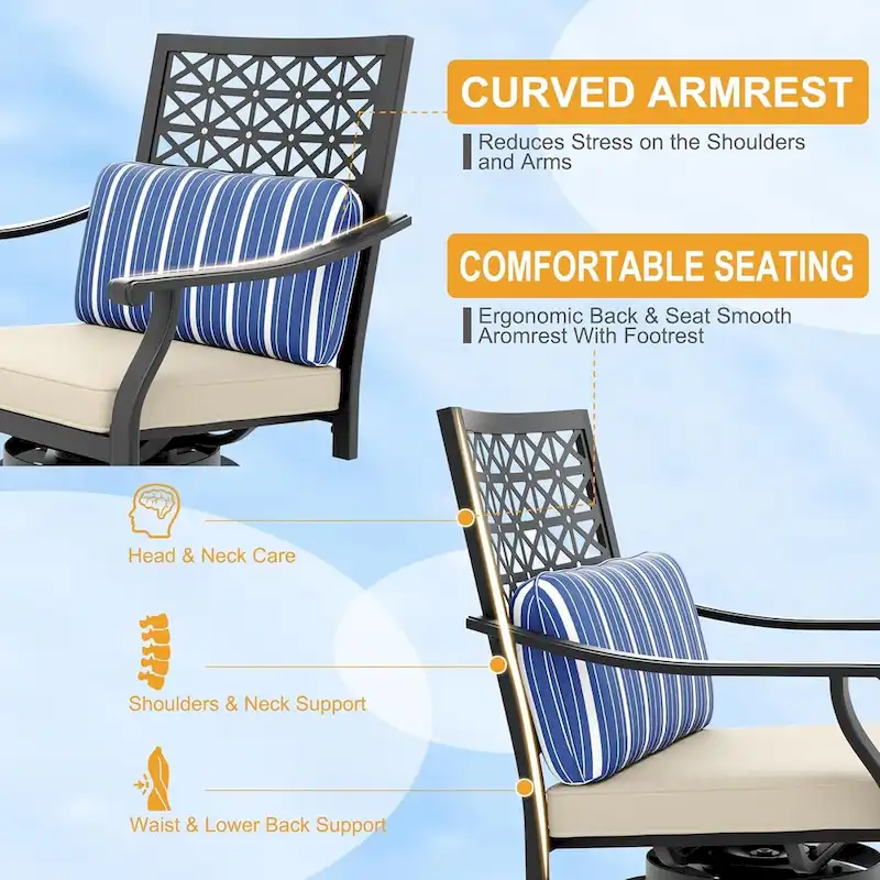 2PCS Patio Bar Stools with Armrest & Back