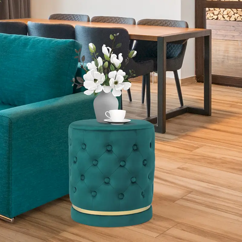 Adeco 18.3 Height Button Tufted Upholstered Round Ottoman