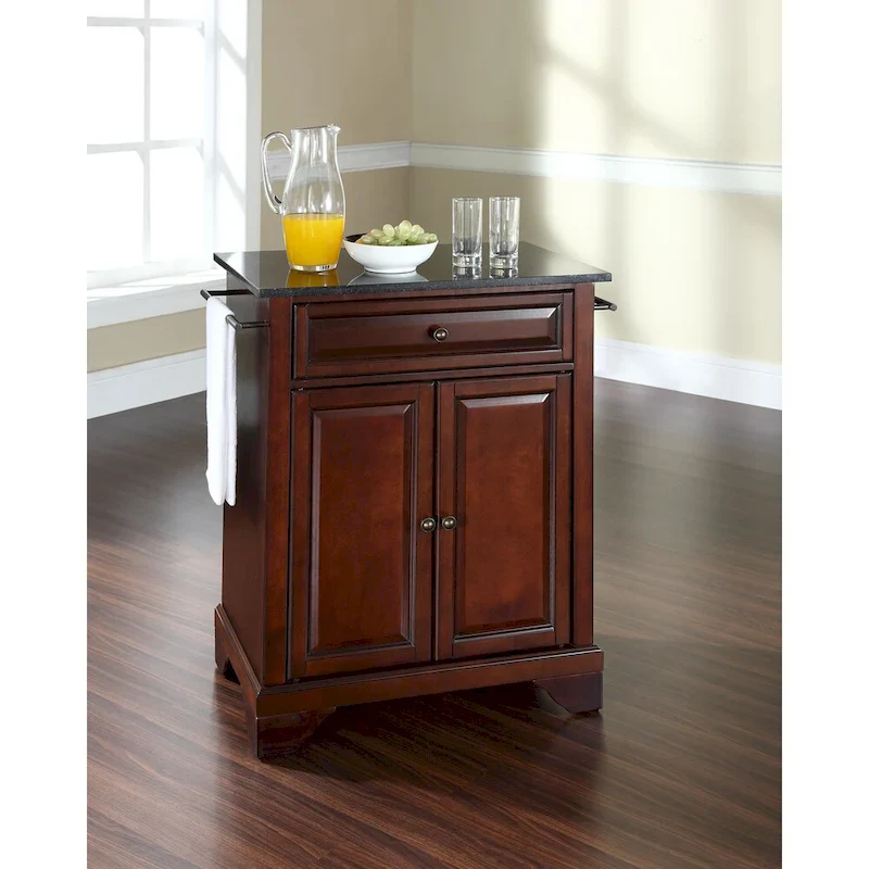 Crosley LaFayette Solid Black Granite Top Portable Kitchen Island in Vintage Mahogany Finish - 31 W x 18 D x 35 H