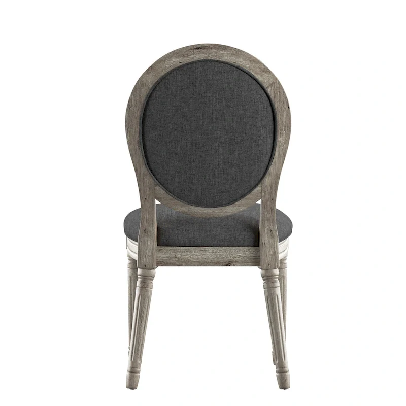 Round Linen and Wood Dining Chairs Set of 2, Artisan Style Upholstered Side Chairs