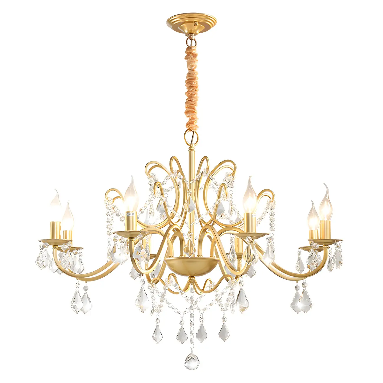 French Curved Arms Gold Crystal Candelabra Chandeliers