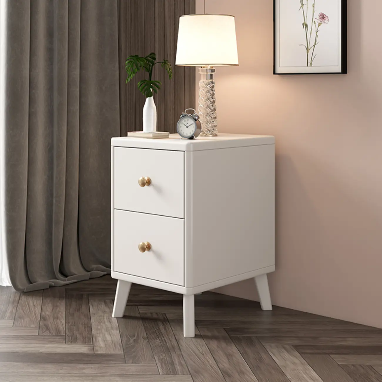 Square Solid Wood 2-Drawer Nightstand with Legs