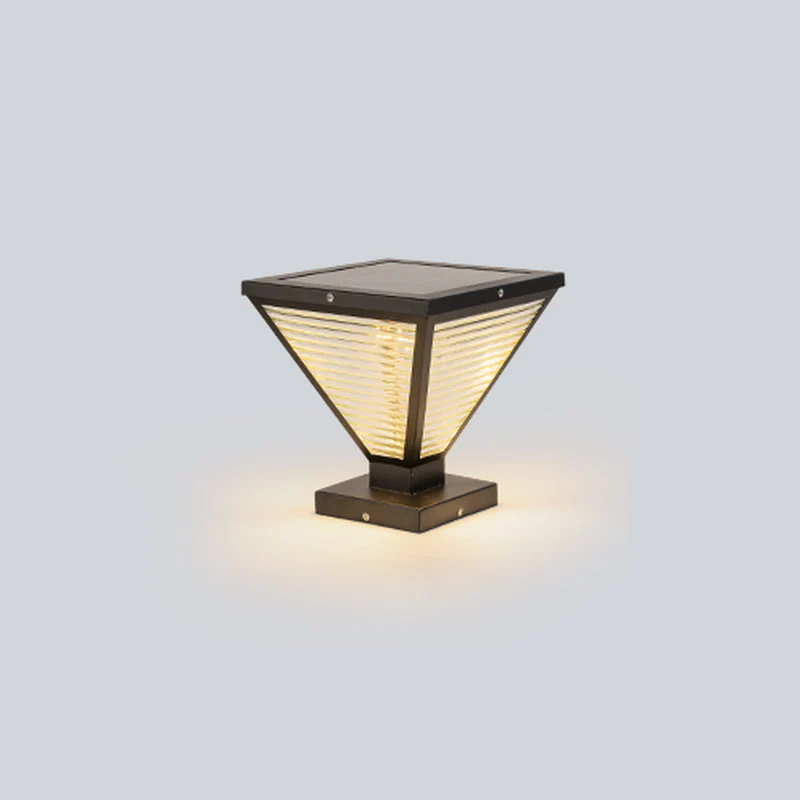 Modern Ribbing Black Pyramid Solar Outdoor Post Lights