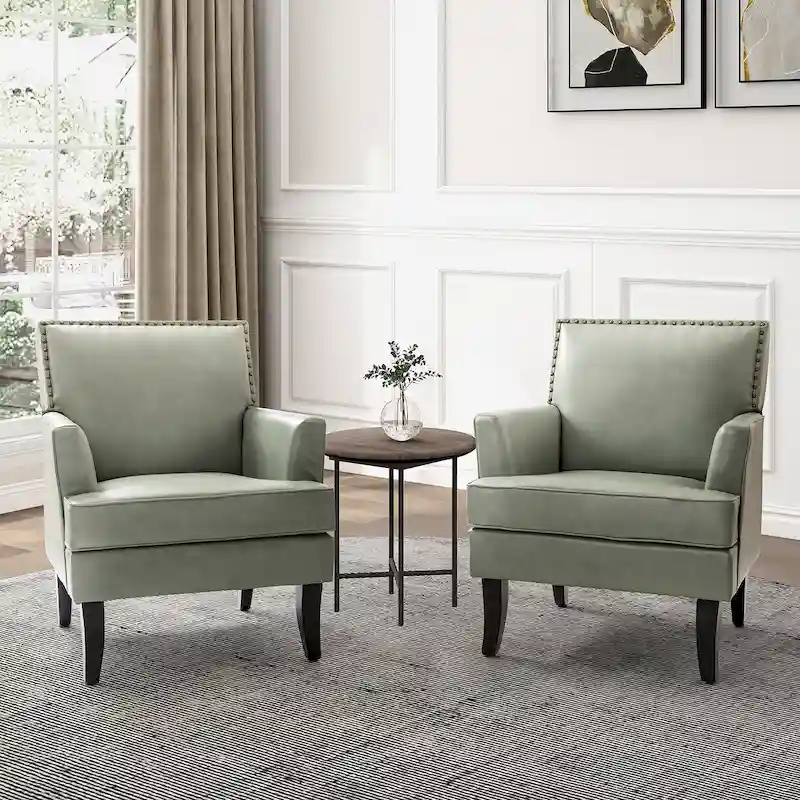 Nileus Modern Classic Polyester Accent Chair with Solid Wooden Legs Set of 2 by HULALA HOME