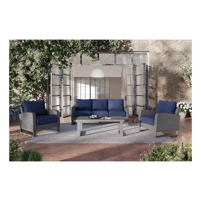 New Classic Furniture Fiji 4-Piece Patio Sofa Set with Sled Base