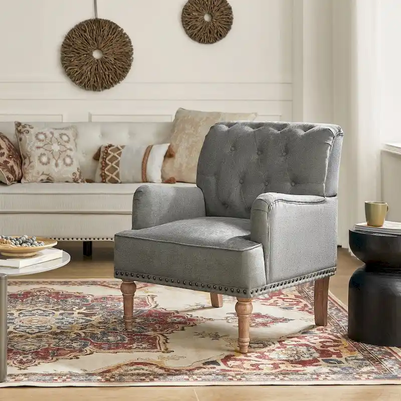 Geltrude Classic Upholstered Accent Arm Chair with Button Tufted Back by HULALA HOME