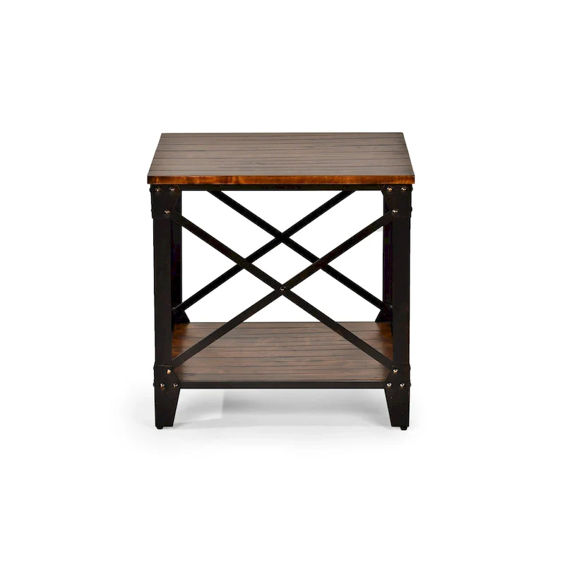 Steve Silver Fischer Solid Wood and Iron Rustic Square Side Table