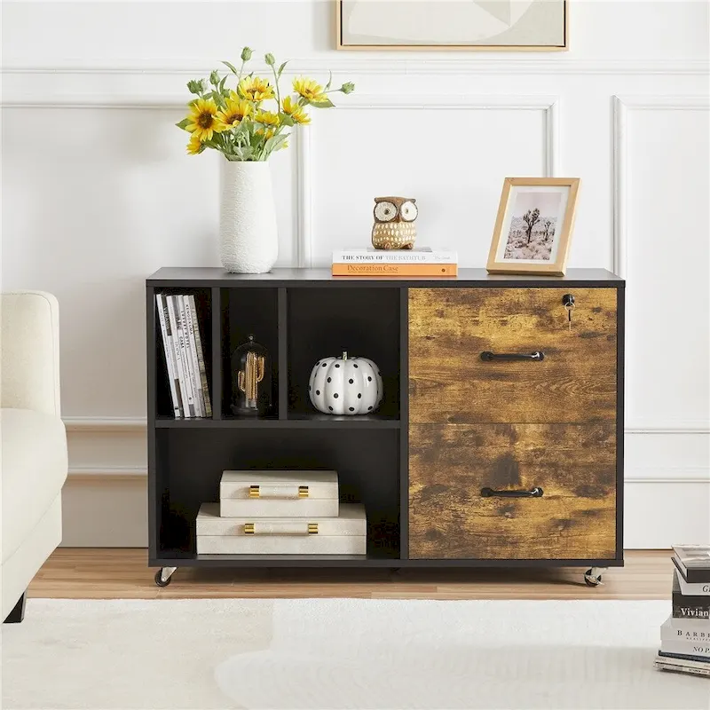 Rolling File Cabinet with 2 Drawers and 2 Open Shelves