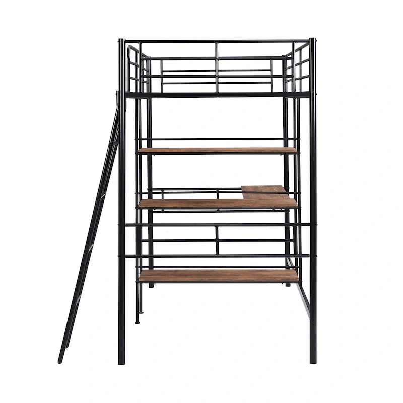 Twin Metal Loft Bed with Desk & Shelves