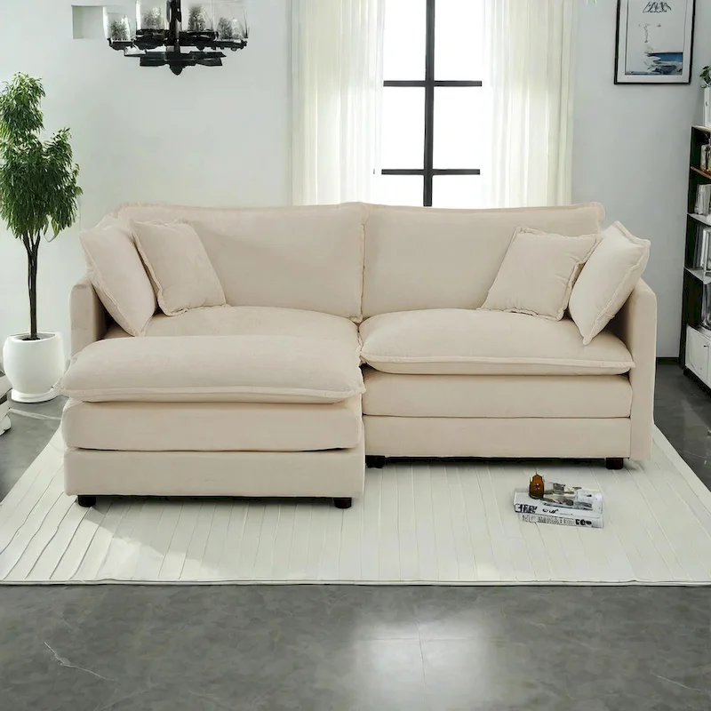3-Piece Modular Chenille Upholstered L-Shaped Sectional Sofa with Ottoman