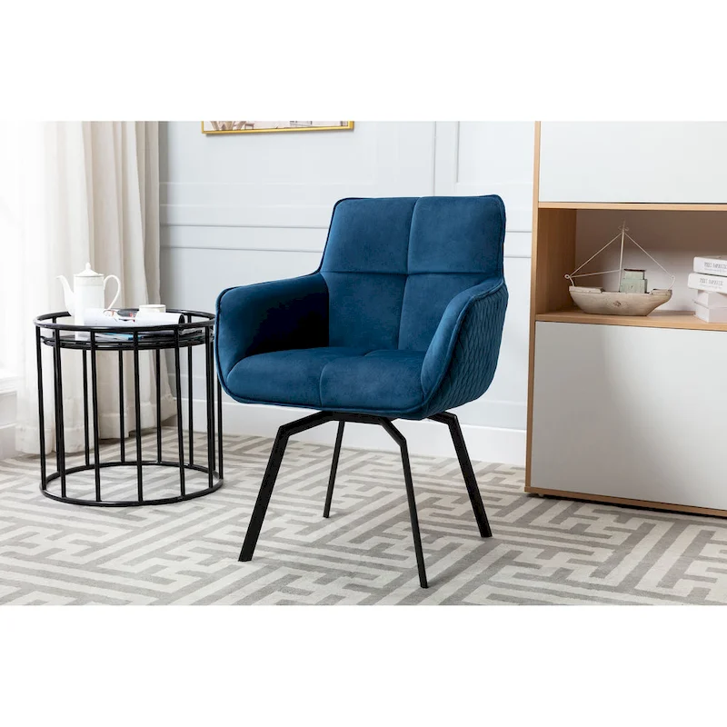 Swivel Velvet Accent Chair with Metal Legs