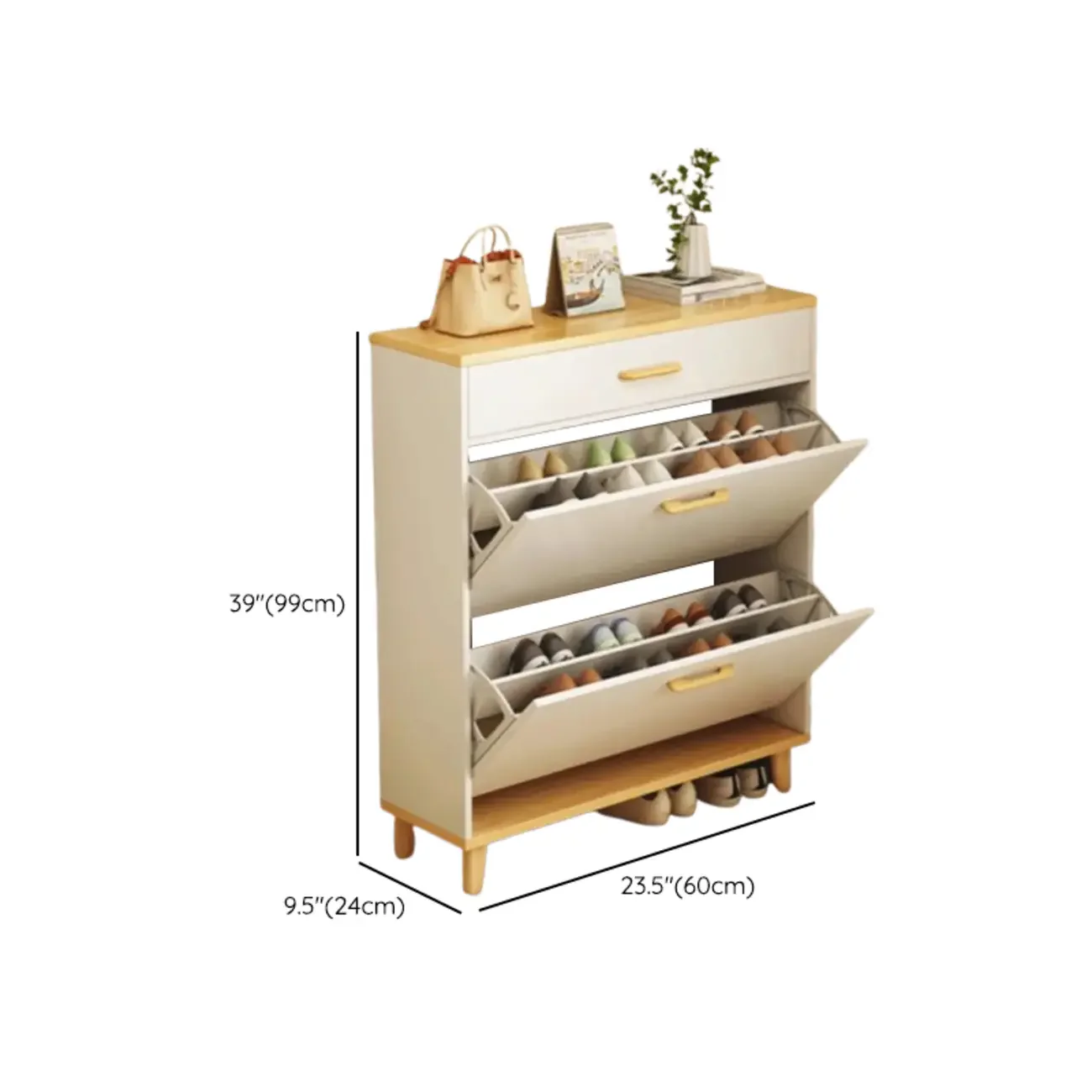 Entryway Modern Wood Shoe Cabinet with Flip-Out Drawer