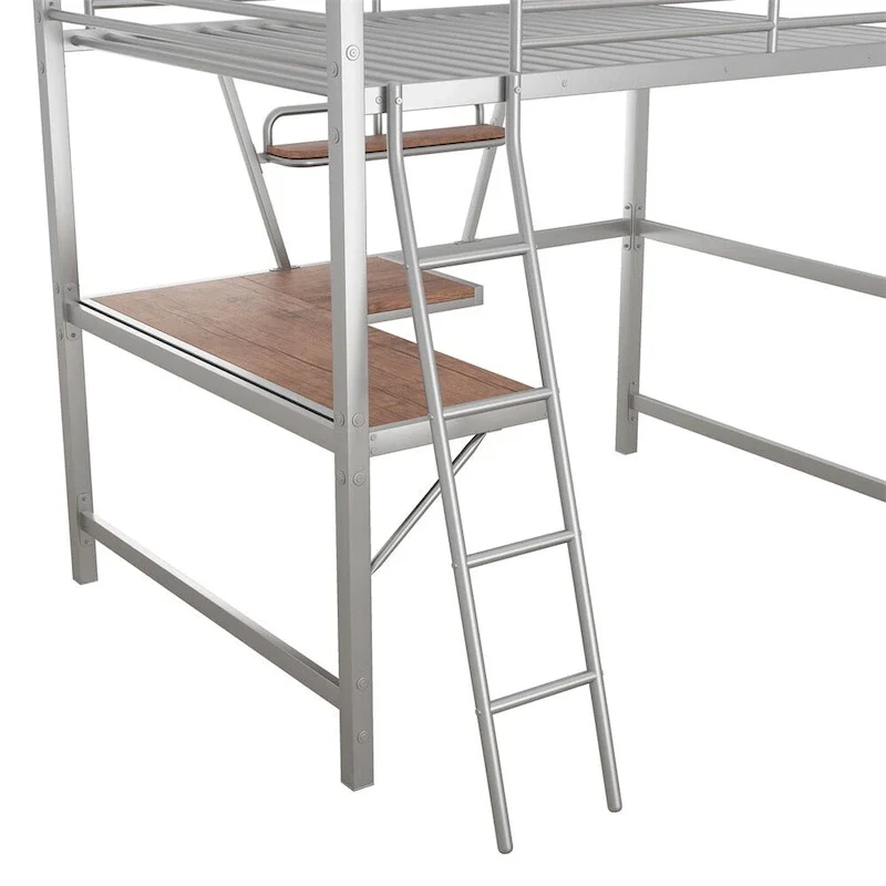 Merax Metal Loft Bed with L-shaped Desk and Shelf