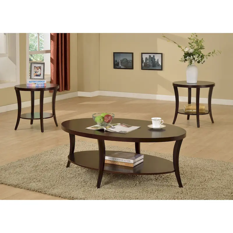 Perth Espresso Round End Table with Shelf