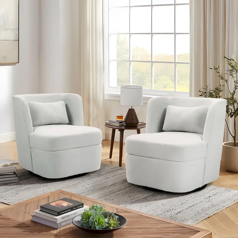 Swivel Accent chairs With Boucle Linen Fabric Set of 2