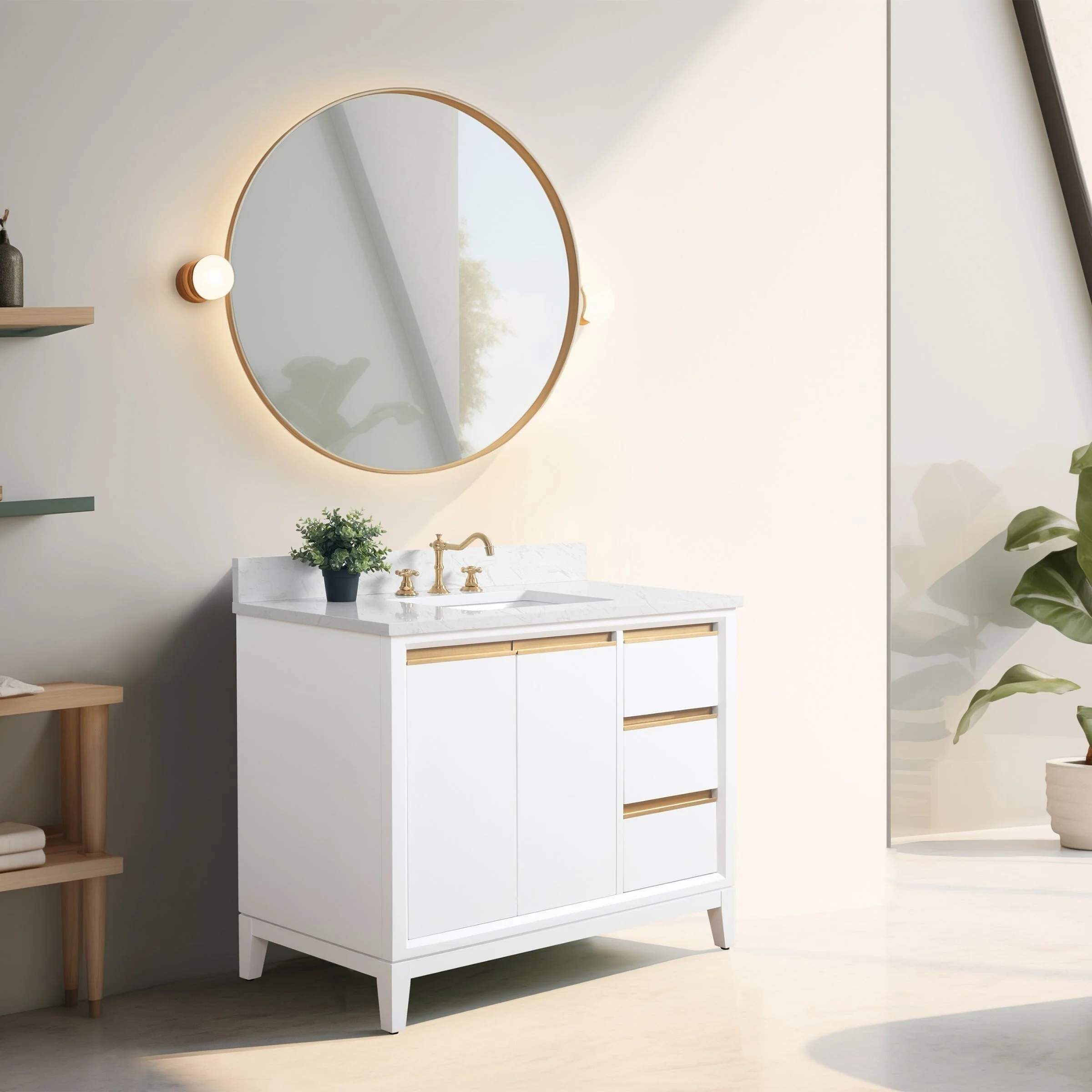 Vanity Art Bathroom Vanity with Ceramic Sink and Engineered Marble Top