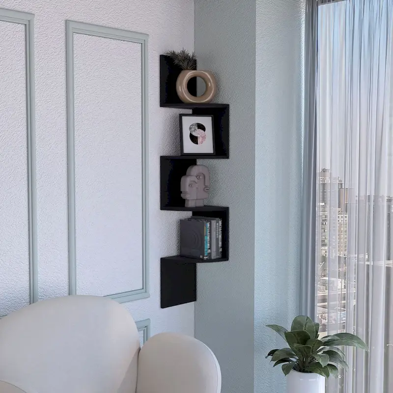Corner Shelf, Modern Full-Wall Design with Multiple Shelving