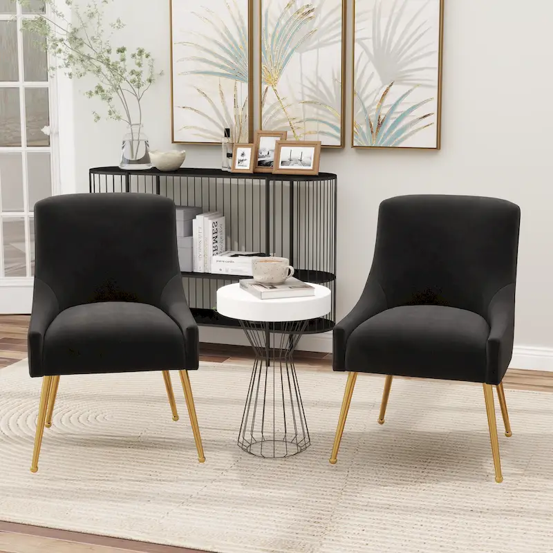 SEYNAR Velvet Upholstered Dining Chair Set of 2, Modern Glam Armless Side Chair
