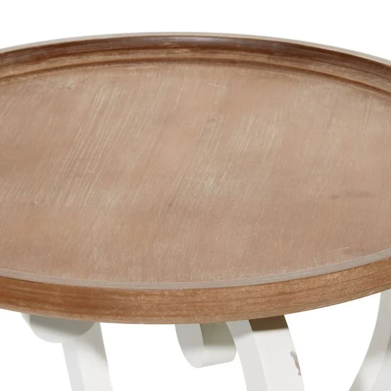 Scrolled Wood Round End Accent Table - 25x19x19