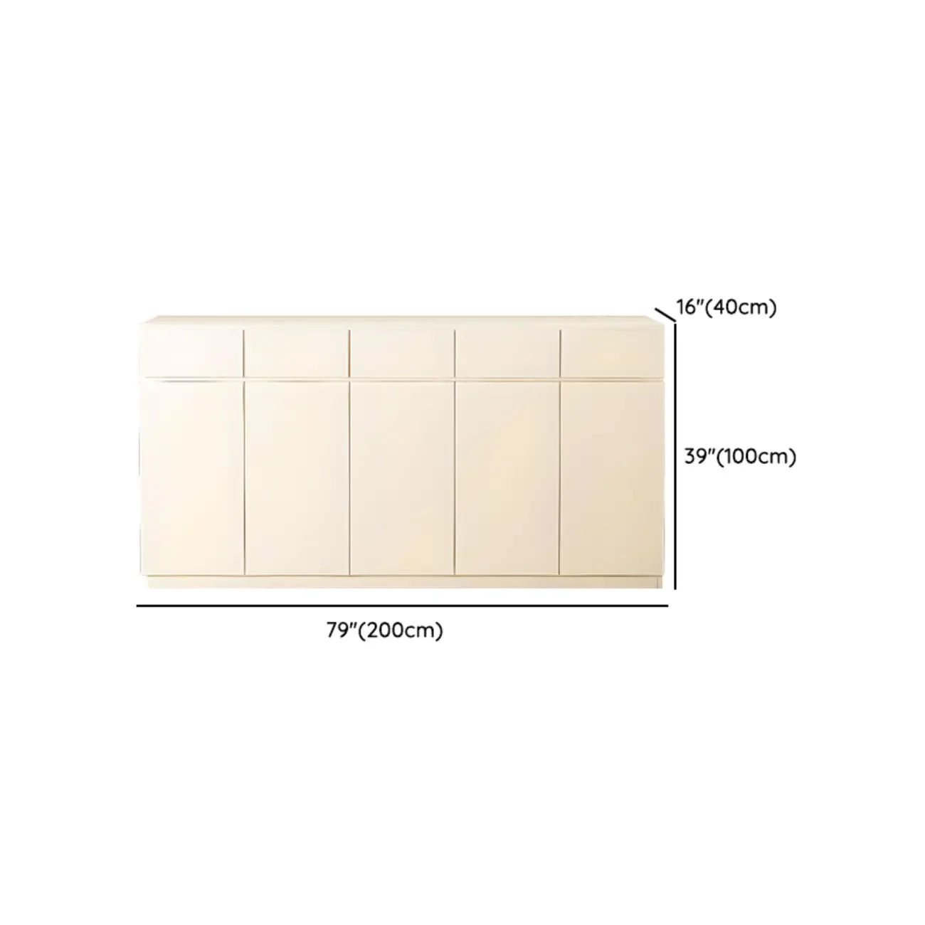 White Wooden Credenza with Drawers and Cabinets